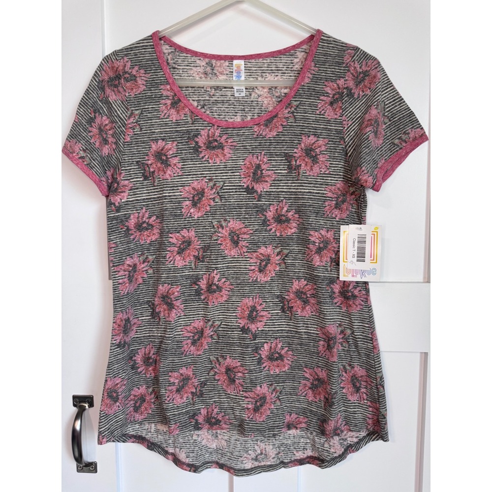 NWT LuLaRoe Classic T Striped with Floral Print Cotton Blend Women's Size XS New